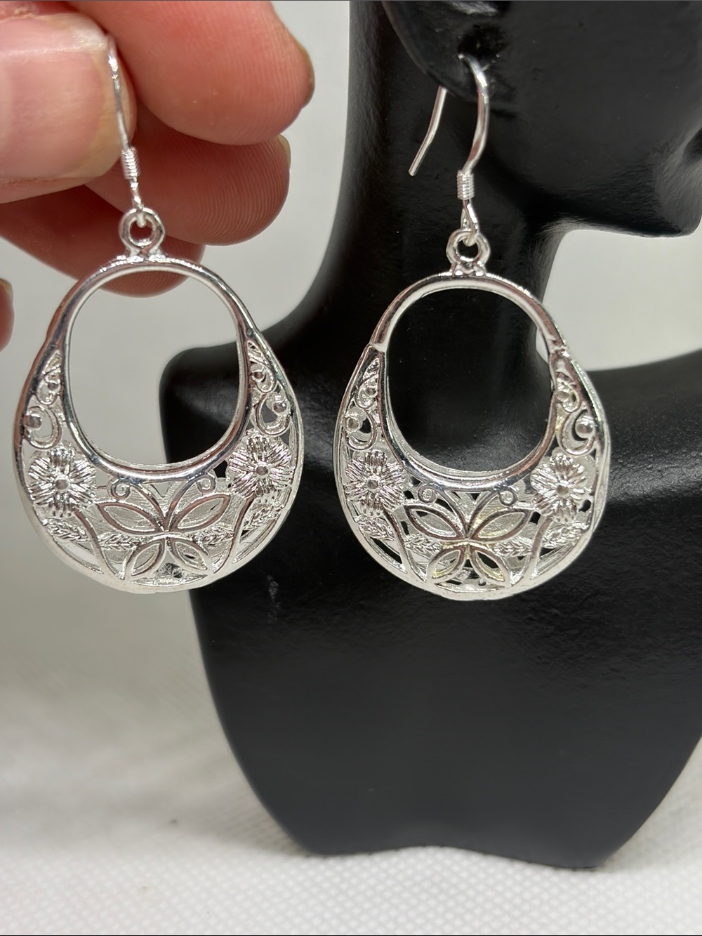 925 Sterling Silver Floral Filigree Basket Drop Earrings Boho Sculptural